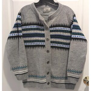 Vintage Fair Isle Cabin Core Western Cardigan Made USA Gray Knit‎ Sweater